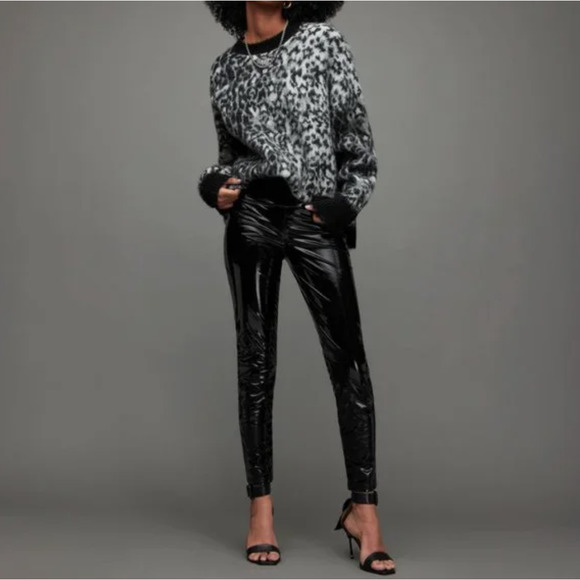 NWT All Saints Cora Shine High Waist Faux Leather Leggings in Black